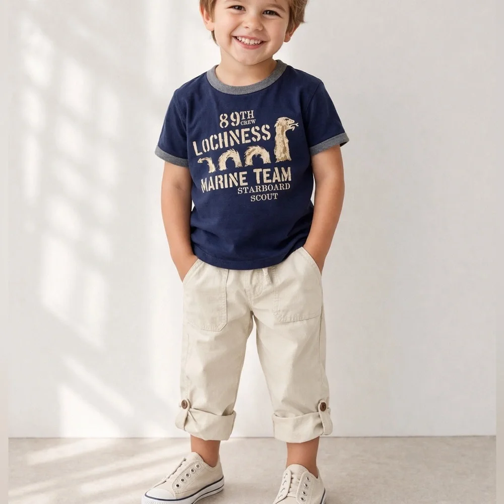 Baby Gap Lochness Tee Shirt and Roll Tab Pants 4